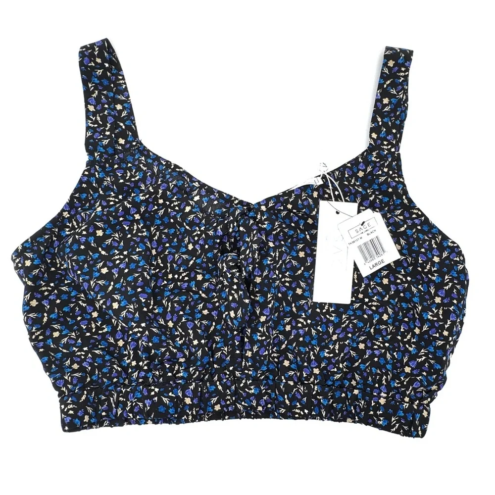 Sage the Label Women's Blue Floral Cropped Tank Top Waiting For You Size Large - Picture 3 of 6